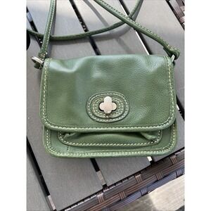 Vintage Fossil Leather Crossbody Green Purse Bag Small Turnlock